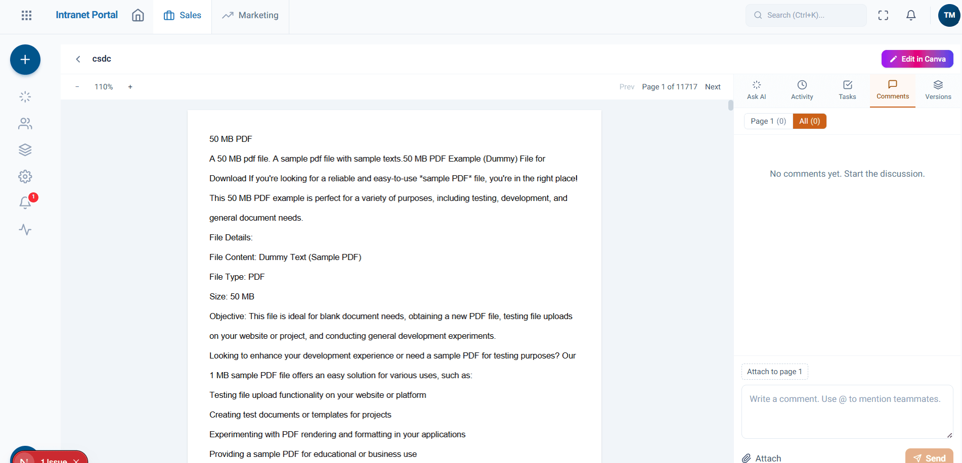 In-browser PDF document reader with text highlighting and comments