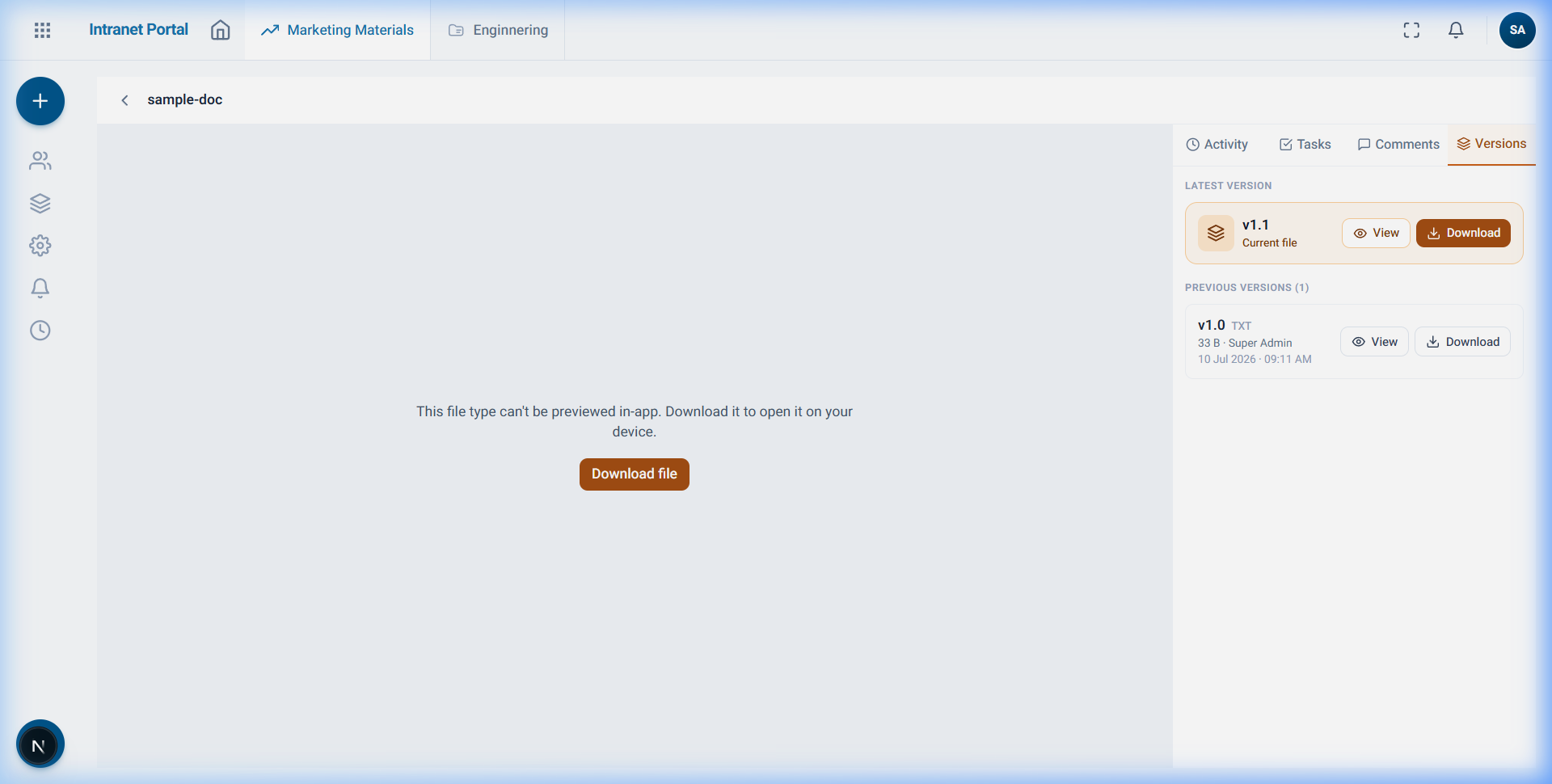 File version history listing v1.0 through v1.2